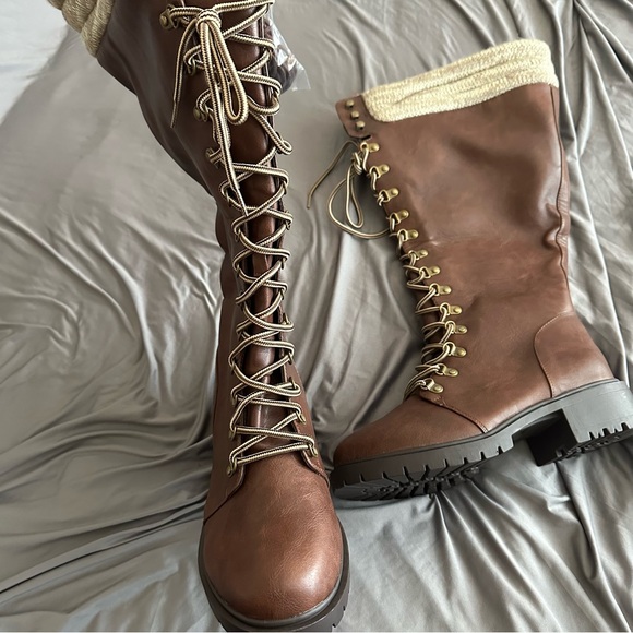 NIB Torrid (Wide Calf) Brown Lace-Up Combat Boots - Picture 4 of 11
